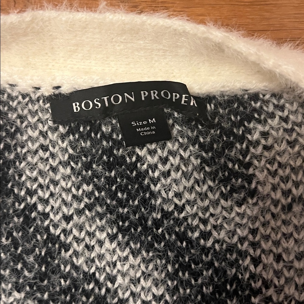 🖤BOSTON PROPER ZEBRA JACQUARD DUSTER/CARDIGAN SWEATER-POCKETS-BLACK/WHITE-M🖤 - Picture 12 of 16